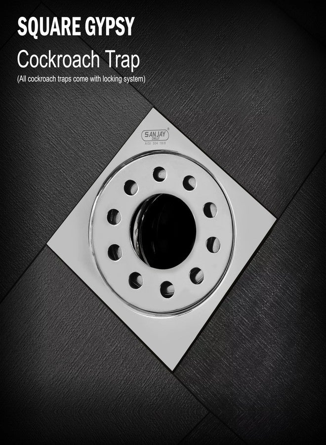 SANJAY CHILLY مصيدة صراصير أرضية من الفولاذ المقاوم للصدأ من سانجاي تشيلي مع فتحة أنبوب لتنظيف الحمام | مصفاة مياه صرف صحي من الدرجة 304 في حوض الاستحمام والمطبخ والمرحاض (مربع غجري 3 × 3 بوصة فضي) - Image 4